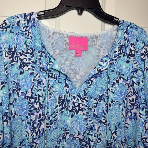 Lilly Pulitzer Marilina Tunic Dress Blue Light Aqua Shell Resortwear Beach XL - Picture 3 of 12